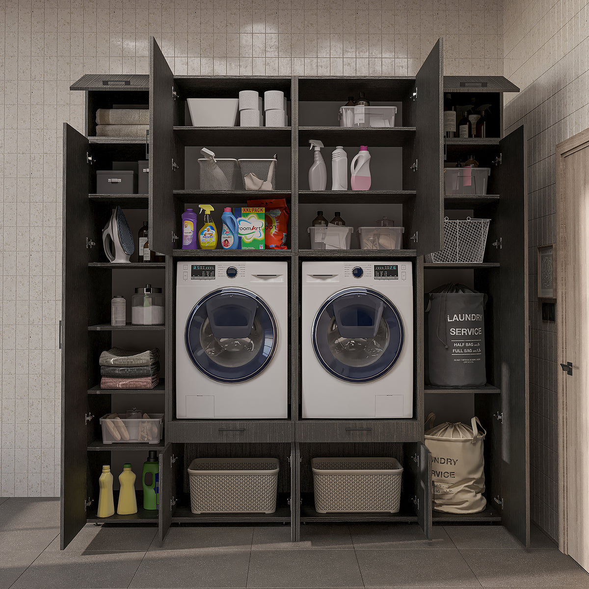 Roomart Waschmaschinenschrank SERIE 3 224 cm, Schwarz-Eiche, 240 cm hoch