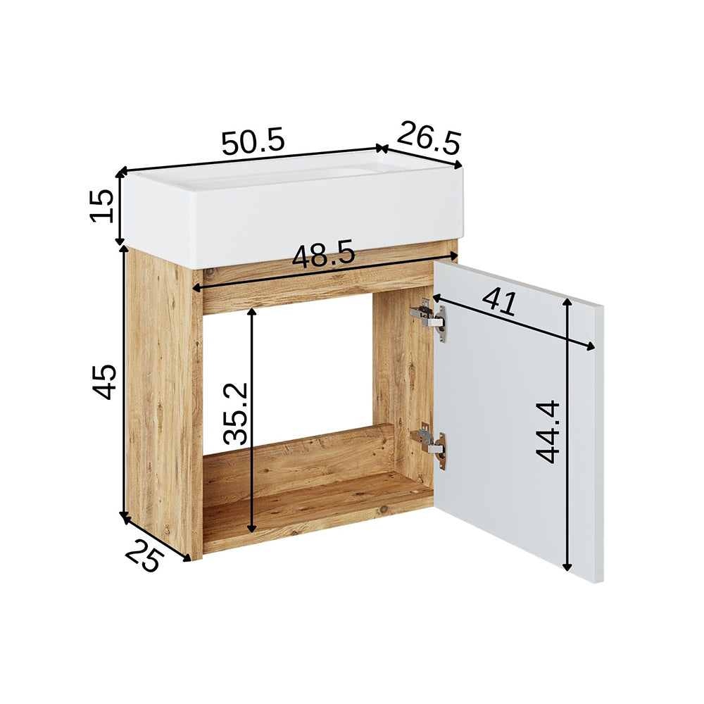 Roomart, MINI Unterschrank mit Waschbecken 50cm Gäste WC Badezimmer Möbel in 5 Farben - badmöbel, set, abfluss, waschbecken, bad, möbel, badezimmer, waschbeckenunterschrank, cm, breit, modern, waschtisch, tief, mit, unterschrank, deko, badezimmermöbel, ba