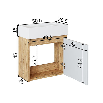 Roomart, MINI Unterschrank mit Waschbecken 50cm Gäste WC Badezimmer Möbel in 5 Farben - badmöbel, set, abfluss, waschbecken, bad, möbel, badezimmer, waschbeckenunterschrank, cm, breit, modern, waschtisch, tief, mit, unterschrank, deko, badezimmermöbel, ba
