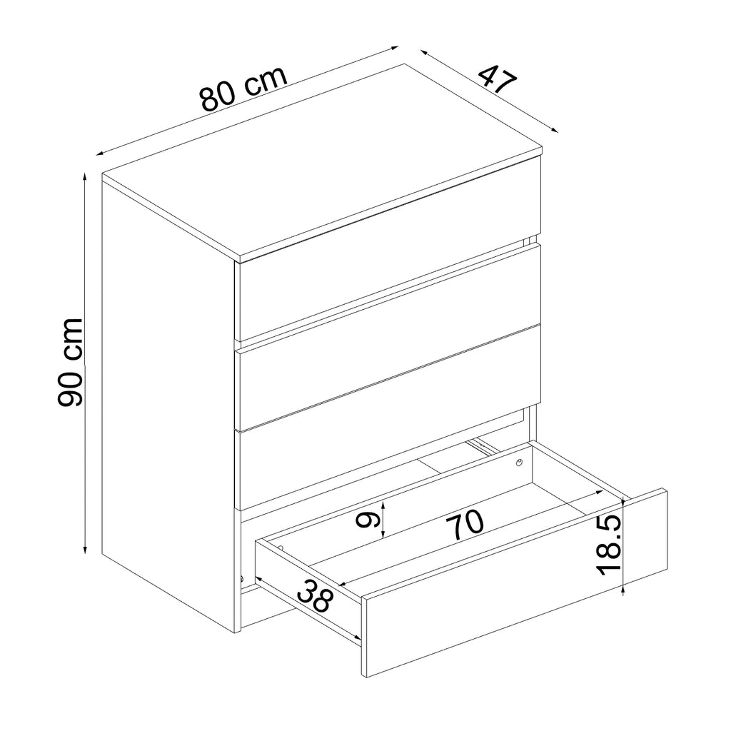 Roomart SIFO Mehrzweckschrank in Weiß – Schrank mit 4 Schubladen – Aufbewahrungsschrank für Wohnzimmer, Schlafzimmer, Esszimmer oder Büro – Modernes Design