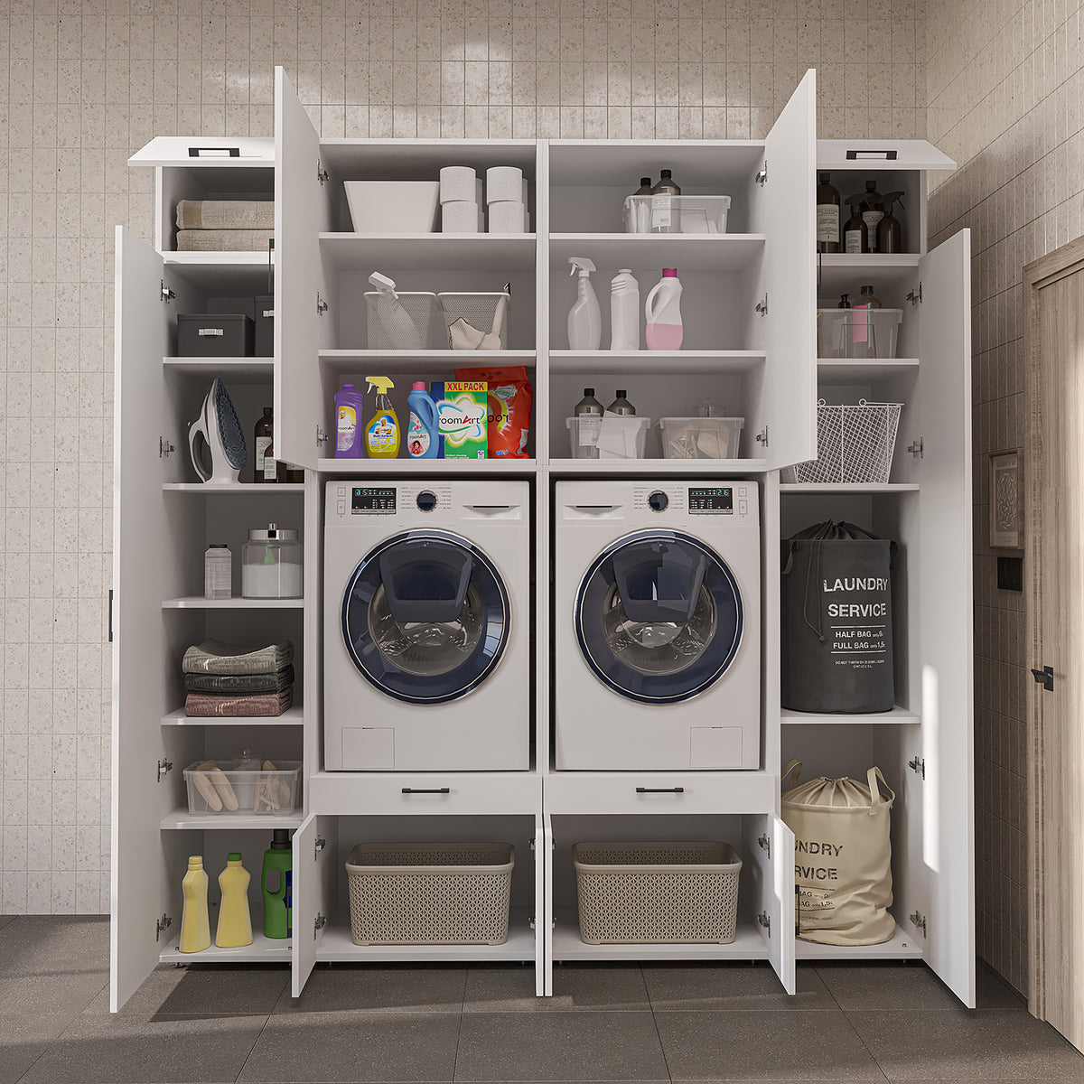 Roomart Waschmaschinenschrank SERIE 3 224 cm, Weiß, 240 cm hoch