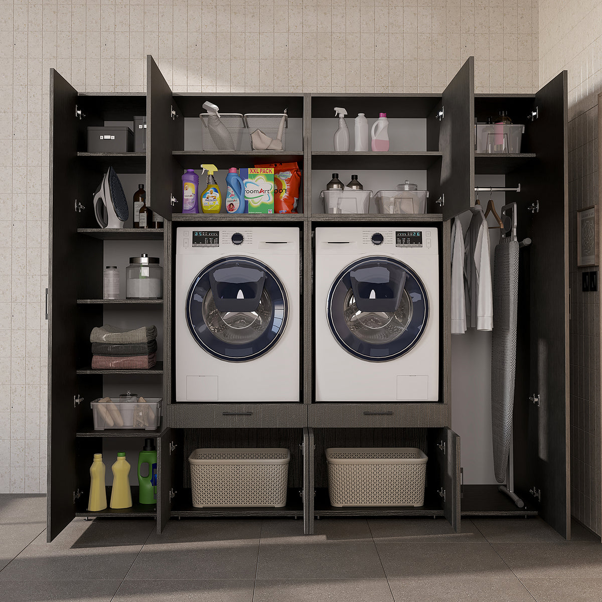 Roomart Waschmaschinenschrank SERIE 3 224 cm, Schwarz-Eiche, 205 cm hoch