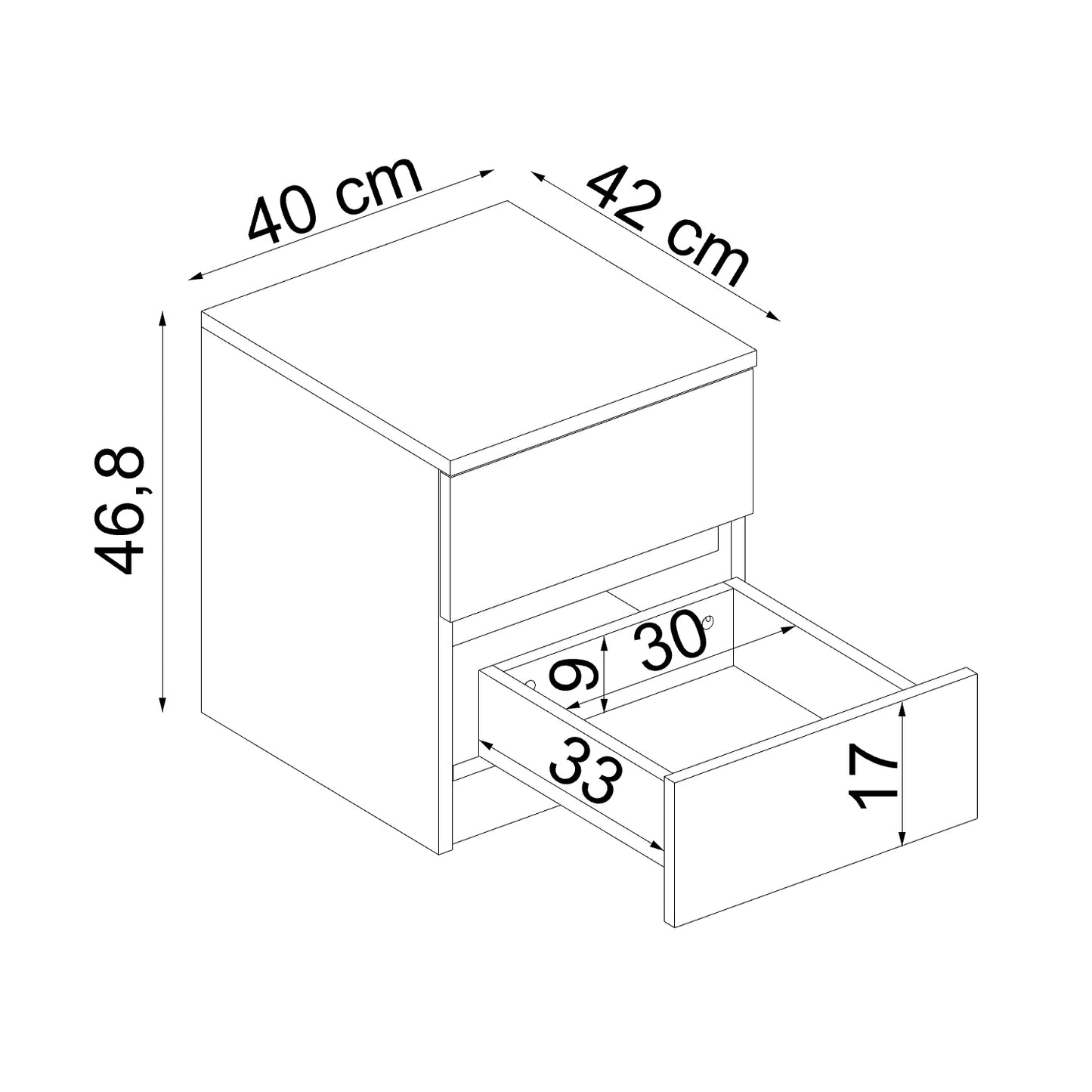 Roomart Komo Beistelltisch mit 2 Schubladen – 40 cm breit, 46,8 cm hoch – Nachttisch & Aufbewahrungstisch für Wohnzimmer, Schlafzimmer oder Büro – Modernes Design- Weiß