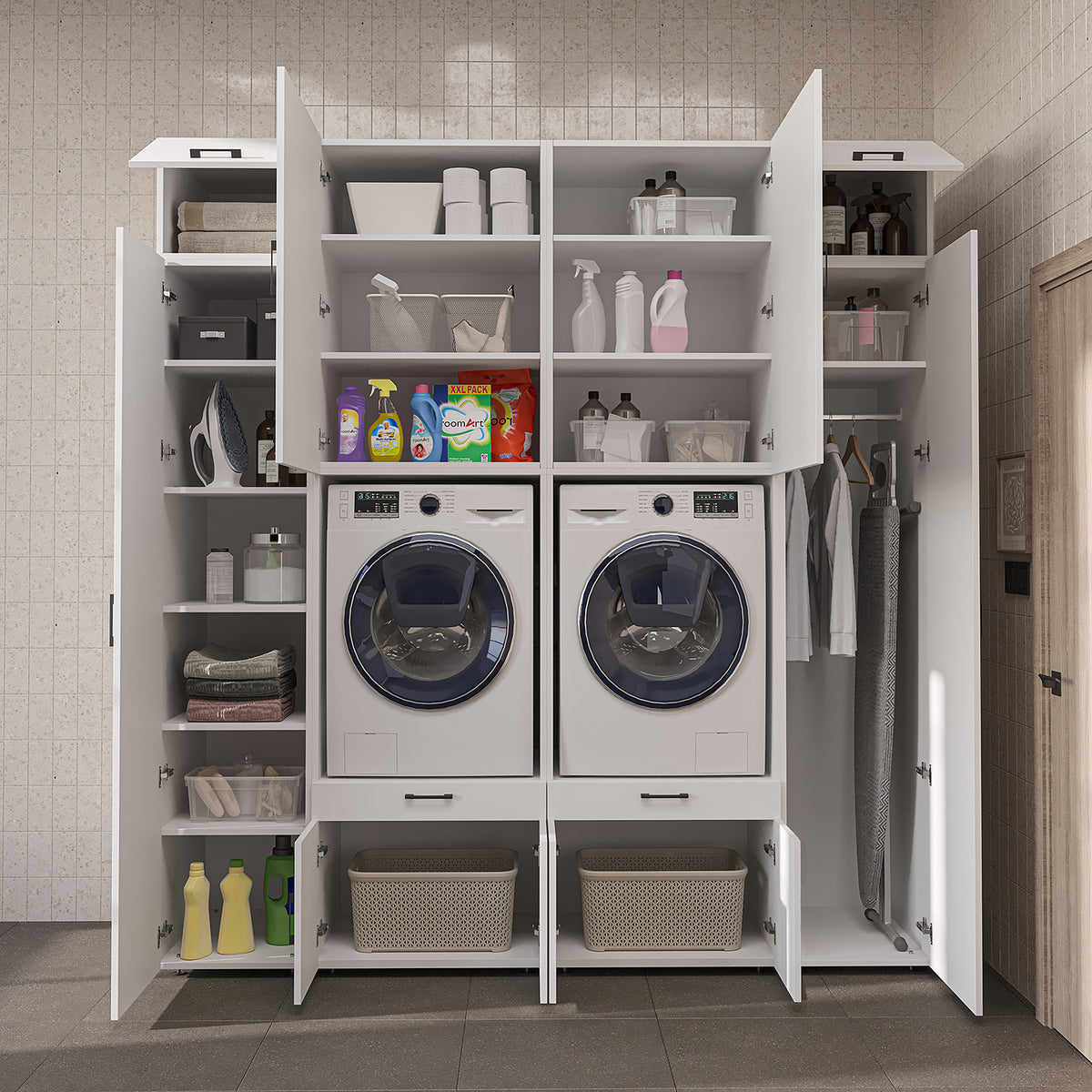 Roomart Waschmaschinenschrank SERIE 3 224 cm, Weiß, 240 cm hoch