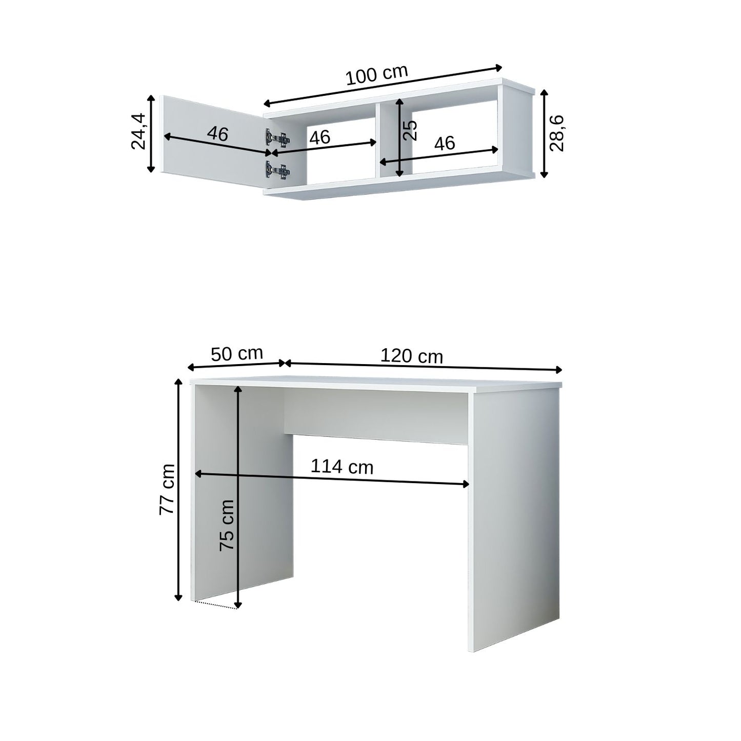 Roomart SERA Schreibtisch 120x50x77 cm mit Wandmontierbarem Aufbewahrungsschrank – Regal-Schrankschreibtisch, Laptoptisch & Arbeitstisch – Weiß – Ideal für Kinderzimmer, Home-Office & Arbeitszimmer