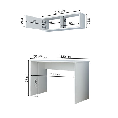 Roomart SERA Schreibtisch 120x50x77 cm mit Wandmontierbarem Aufbewahrungsschrank – Regal-Schrankschreibtisch, Laptoptisch & Arbeitstisch – Weiß – Ideal für Kinderzimmer, Home-Office & Arbeitszimmer