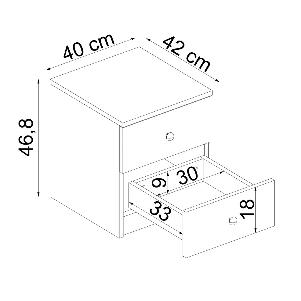 Roomart Komo Beistelltisch mit 2 Schubladen – 40 cm breit, 46,8 cm hoch – Nachttisch & Aufbewahrungstisch für Wohnzimmer, Schlafzimmer oder Büro – Modernes Design- Weiß