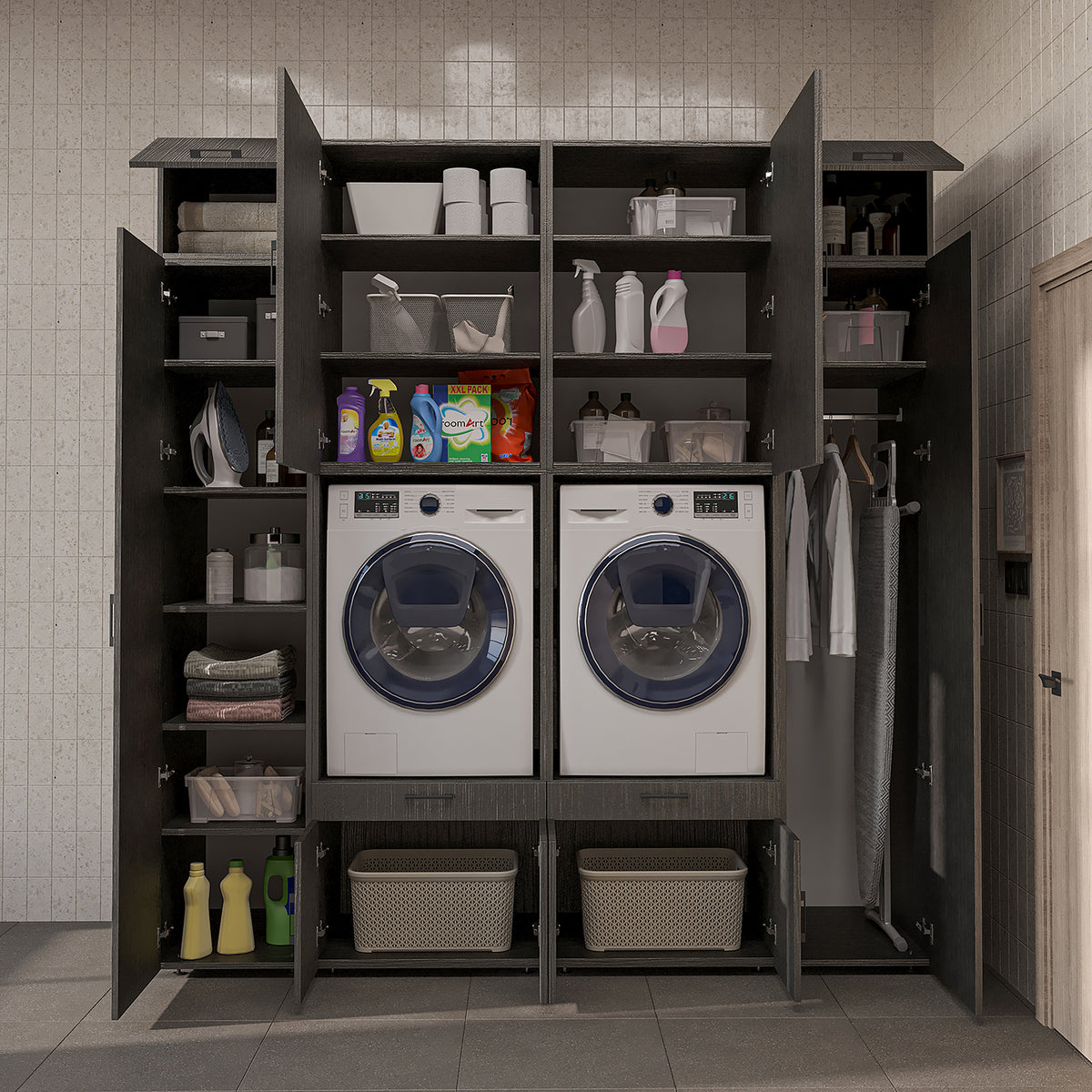 Roomart Waschmaschinenschrank SERIE 3 224 cm, Schwarz-Eiche, 240 cm hoch