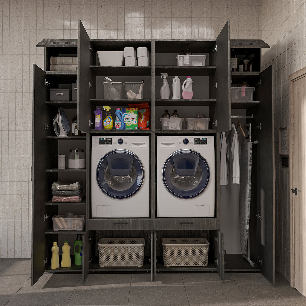Roomart Waschmaschinenschrank SERIE 3 224 cm, Schwarz-Eiche, 240 cm hoch