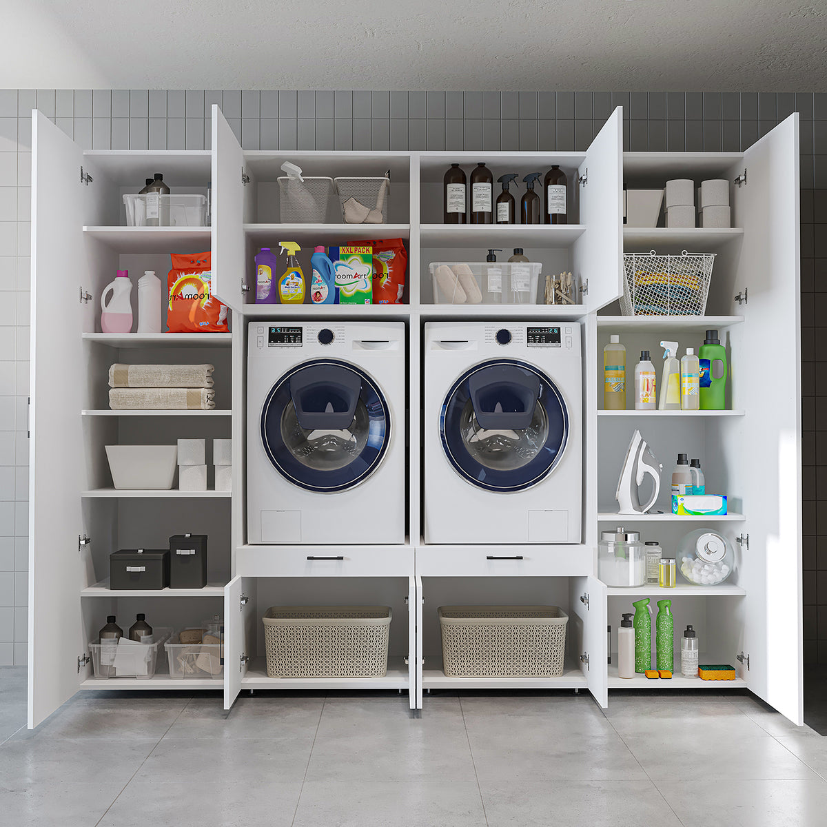 Roomart Waschmaschinenschrank SERIE 3 254 cm, Weiß, 205 cm hoch