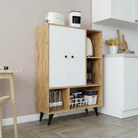 Roomart, Wohnzimmerschrank, Kommode, Aufbewahrungsschrank, Küchenschrank, Mehrzweckschrank mit Türen und Regalen, für Flur, Wohnzimmer, Schlafzimmer, Esszimmer, HBT: 125x90x35 cm, in Weiß-Eiche 