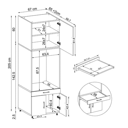 Roomart A3+B1 Waschmaschinenschrank 205 cm – Überbau, Ausziehbrett, Schublade | 3 Farben