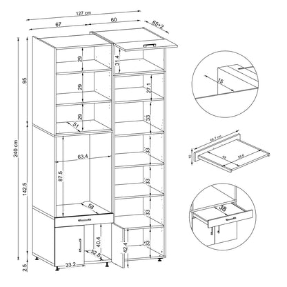 Roomart Waschmaschinenschrank 240 cm mit Hochschrank – Soft-Close, Ausziehbrett | 3 Farben