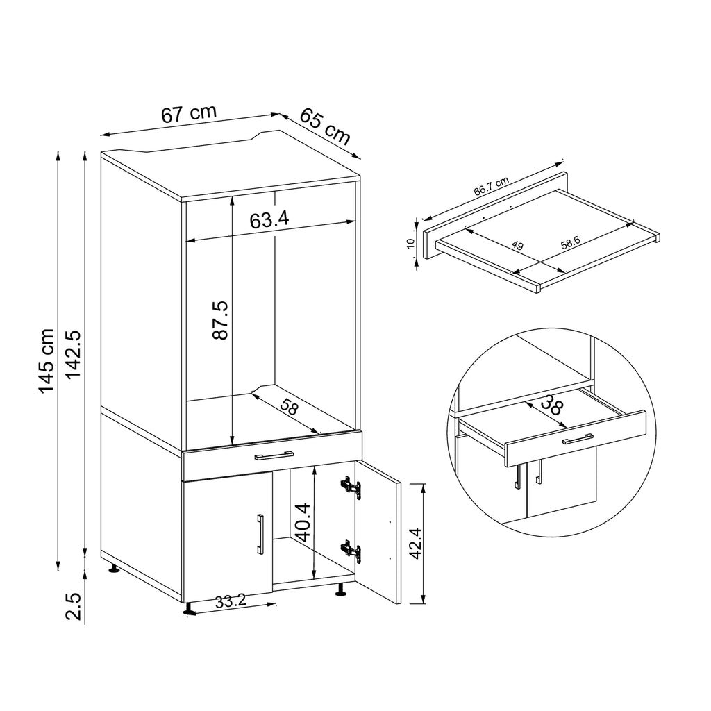 Roomart A3 Waschmaschinenschrank 67 cm – Erhöhung mit Schublade, Ausziehbrett & Stauraum | 3 Farben