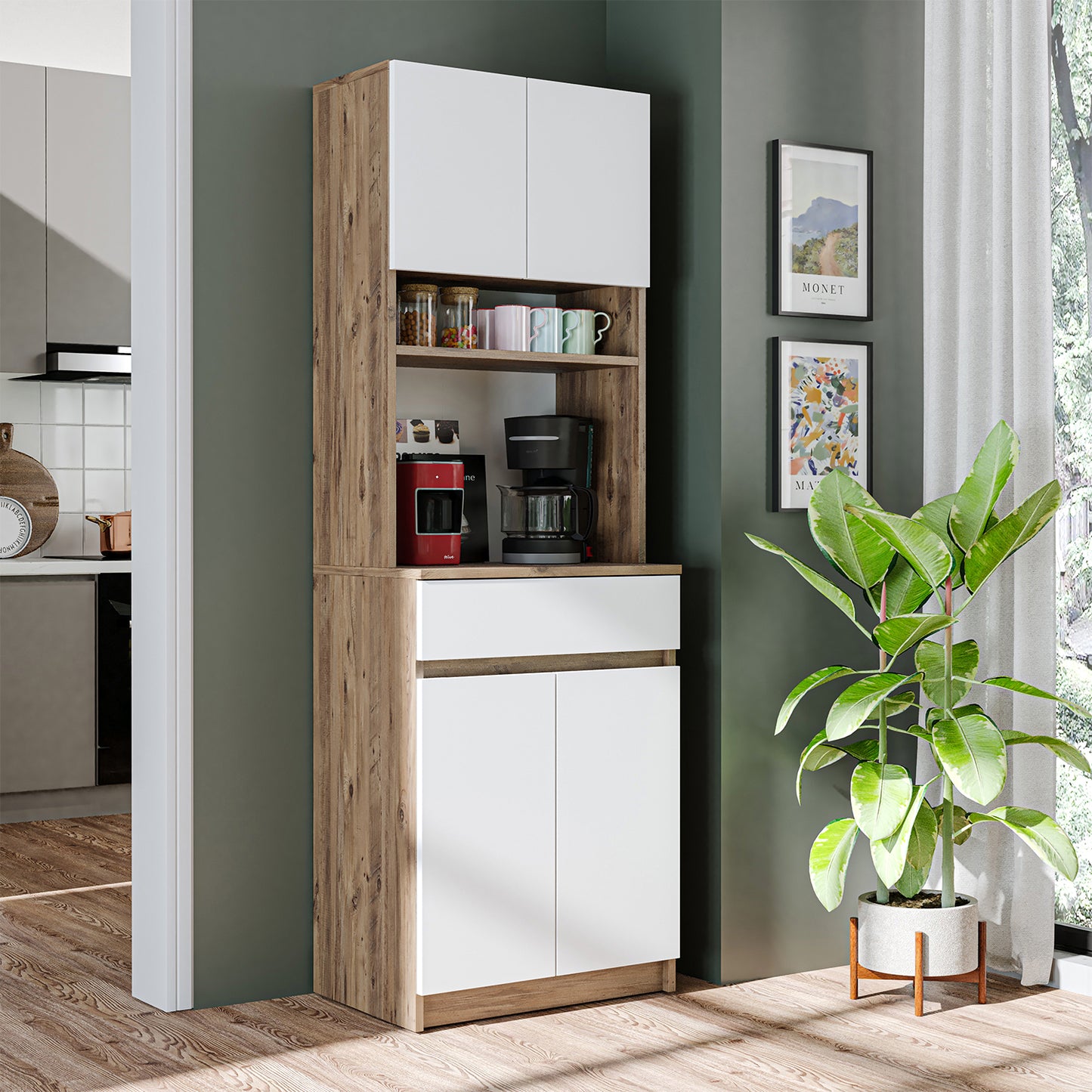 Roomart Küchenschrank NAPOLI, 180 cm, mit offener Nische und Schublade, in 4 Farben