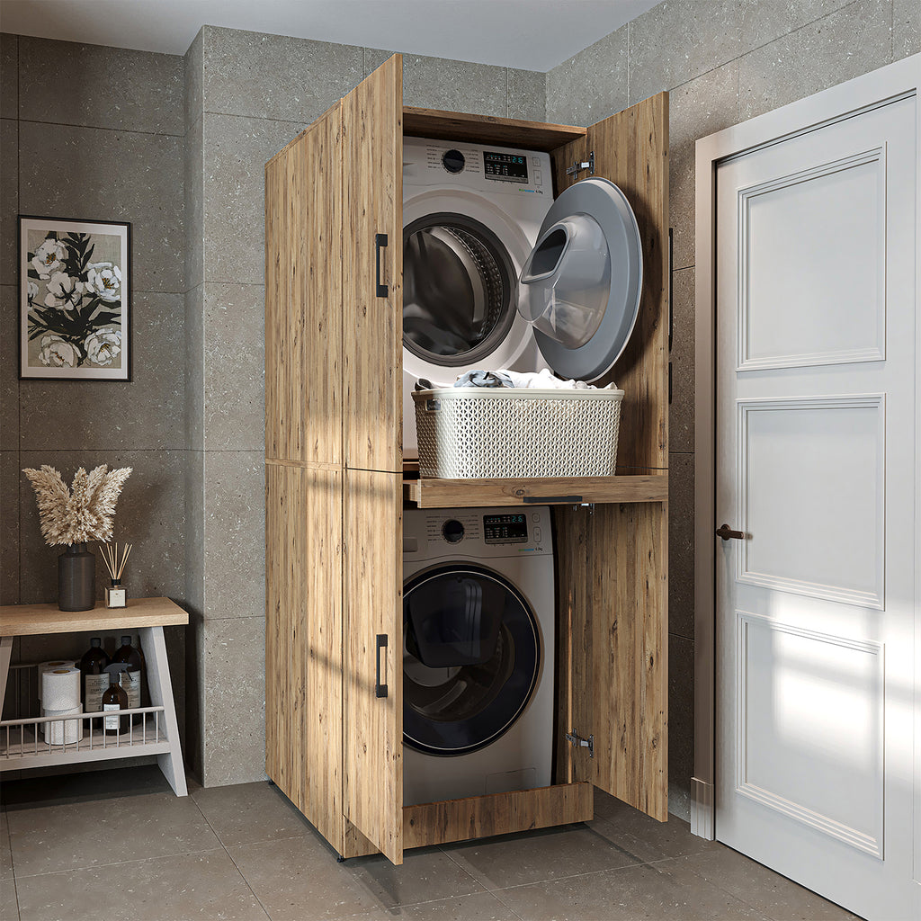 Roomart washing machine cabinet " DORA " for dryer & washing machine, in 4 colors, with doors & pull-out shelf - white - white oak - anthracite oak - oak - washing machine cabinet, washing machine shelf, washing tower, cabinet, white, washing machines, base cabinet, 