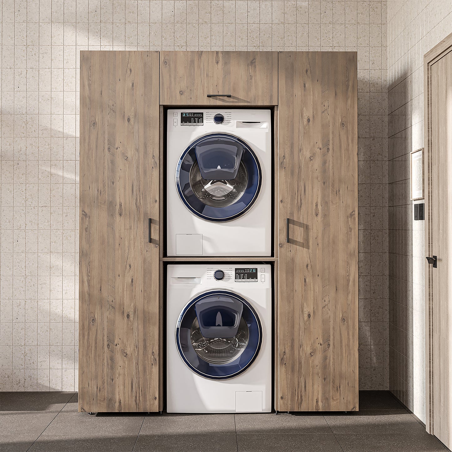 Roomart DUO-I Schrankwand 157 cm – Waschmaschine & Trockner übereinander, Hochschrank | in 2 Farben