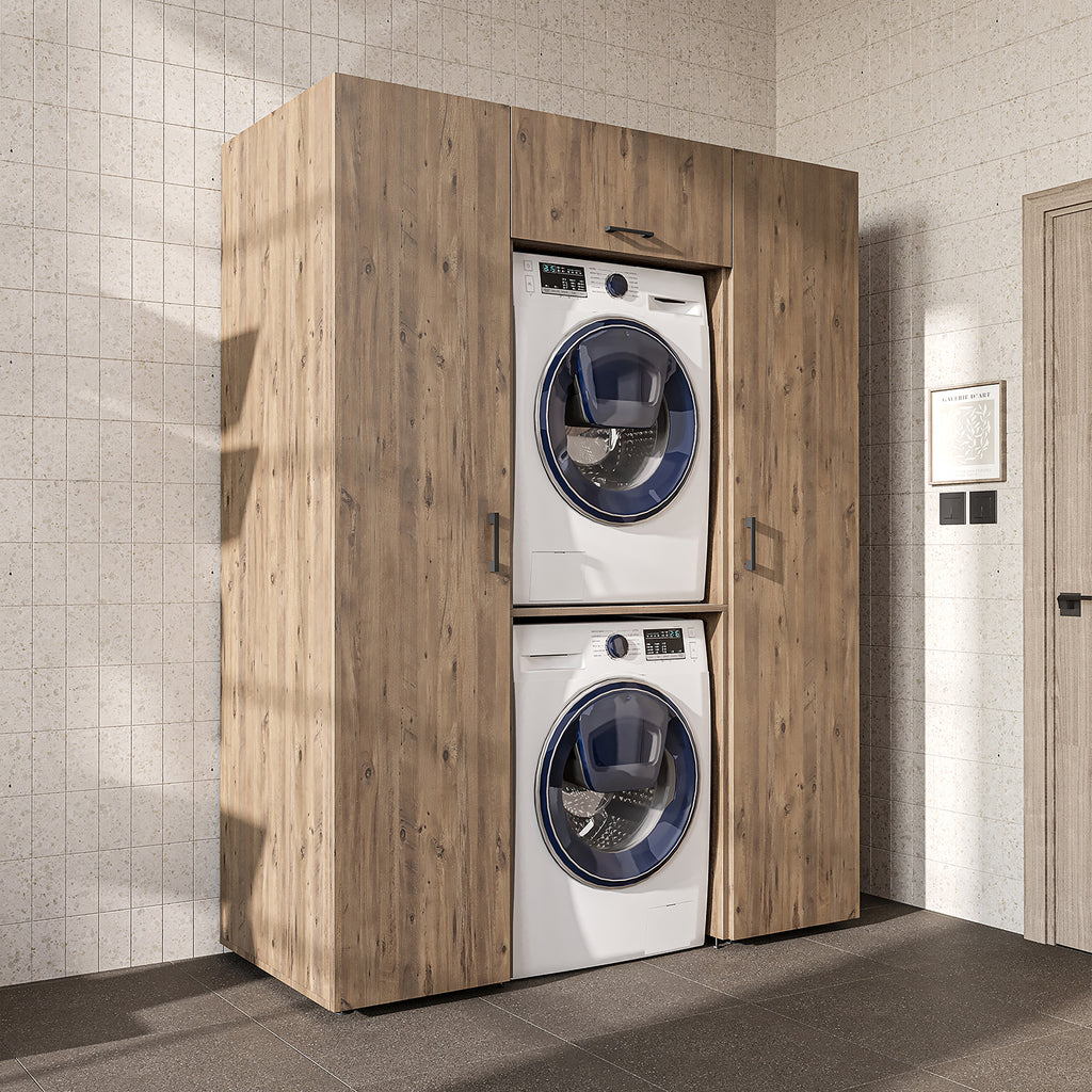 Roomart DUO-I Schrankwand 157 cm – Waschmaschine & Trockner übereinander, Hochschrank | in 2 Farben
