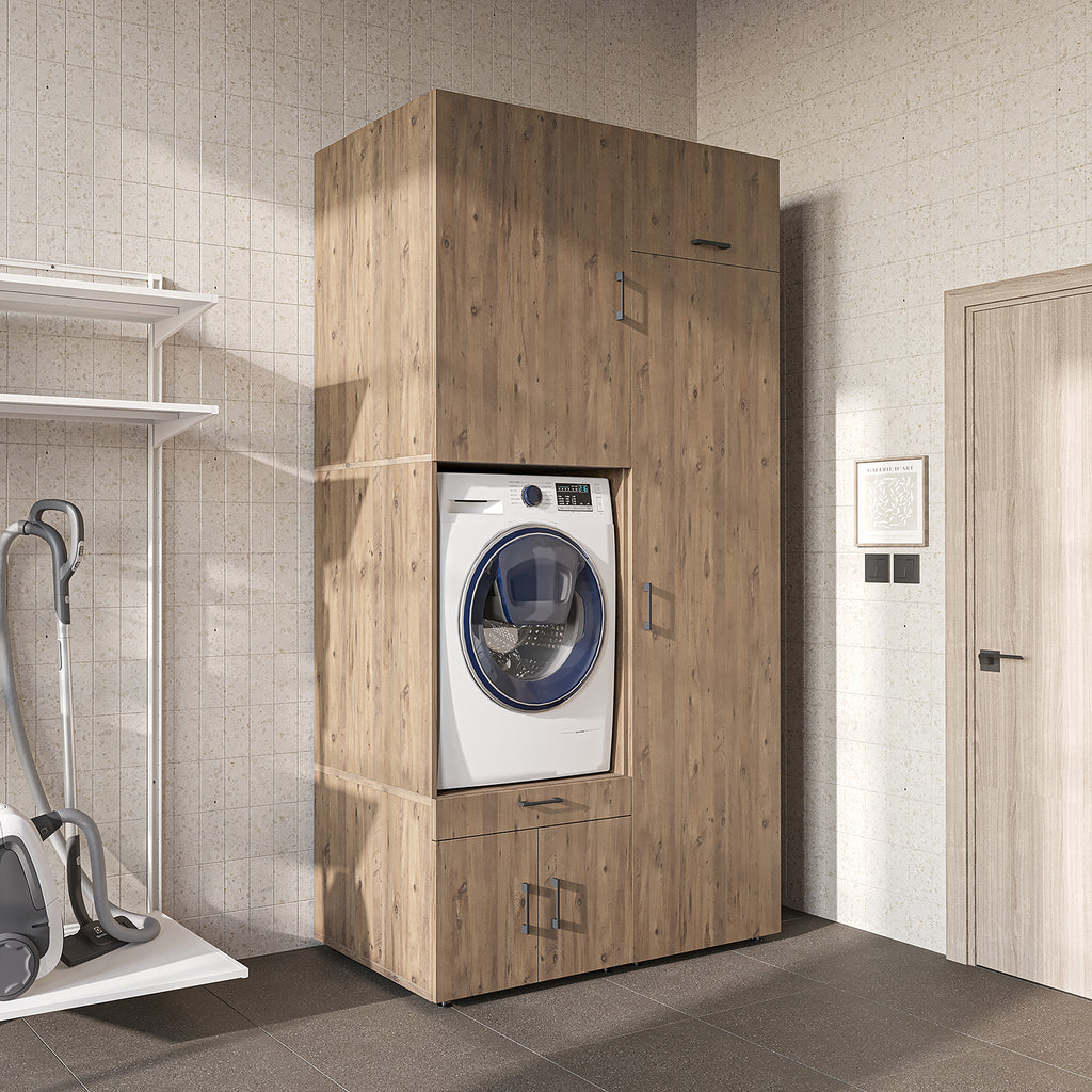 Roomart Waschmaschinenschrank 240 cm mit Hochschrank – Soft-Close, Ausziehbrett | 3 Farben