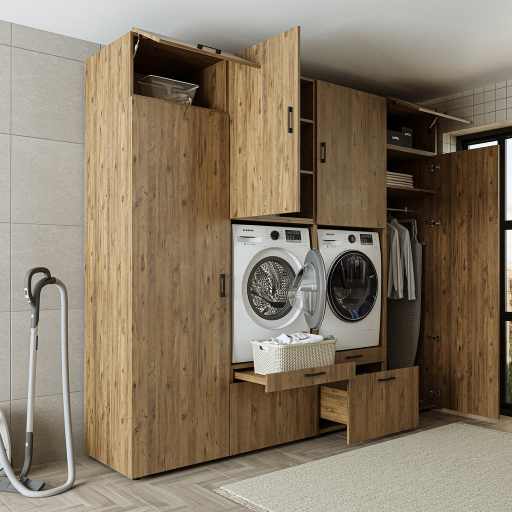 Roomart Waschmaschinenschrank SERIE 2 – Doppelschrank mit Seitenschränken, 3 Farben