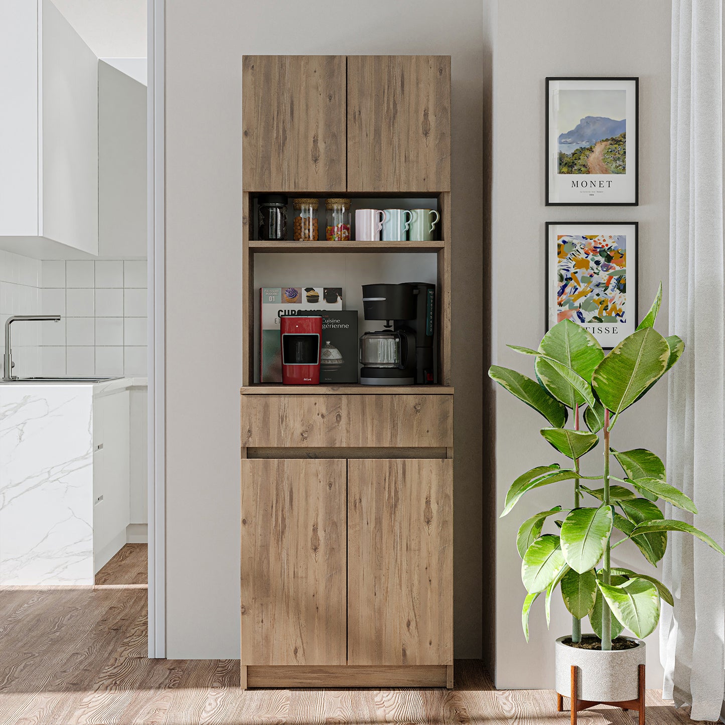 Roomart Küchenschrank NAPOLI, 180 cm, mit offener Nische und Schublade, in 4 Farben
