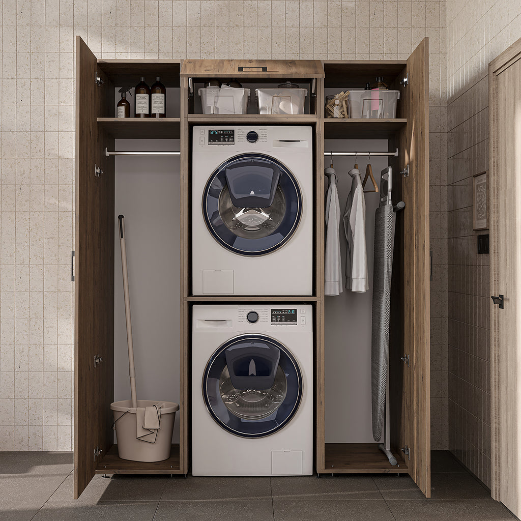 Roomart DUO-I Schrankwand 157 cm – Waschmaschine & Trockner übereinander, Hochschrank | in 2 Farben