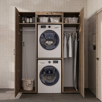 Roomart DUO-I Schrankwand 157 cm – Waschmaschine & Trockner übereinander, Hochschrank | in 2 Farben