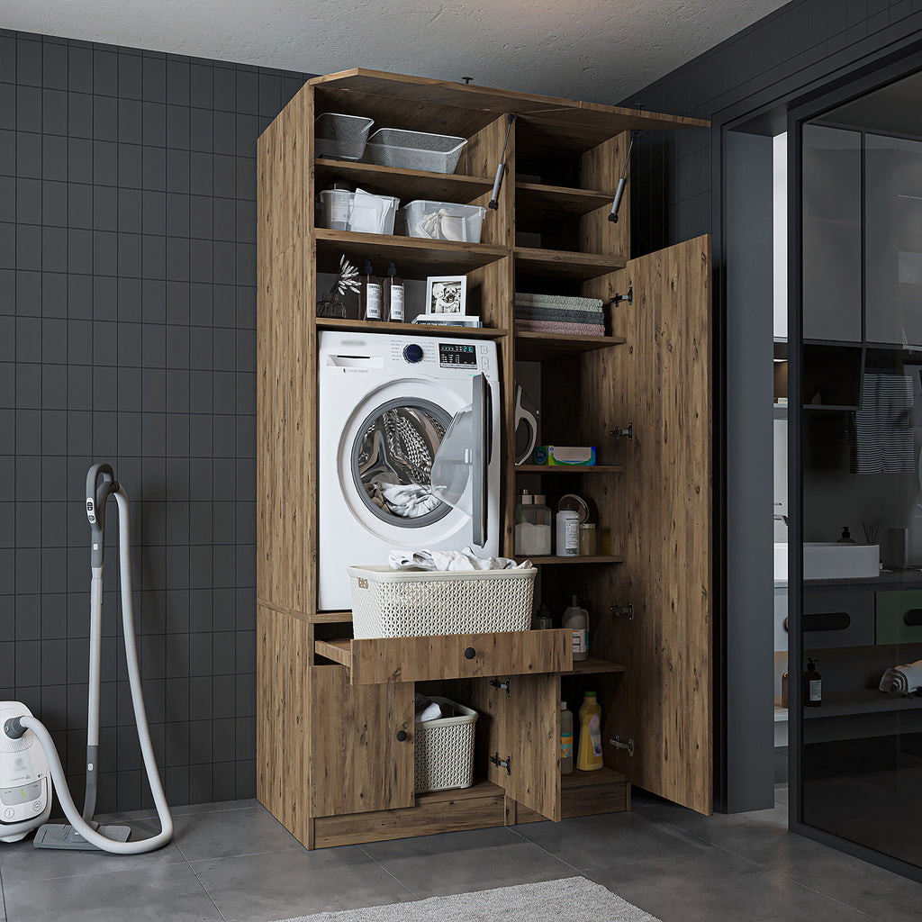 Roomart SERIE 3 Waschmaschinenschrank 112 cm – 230 cm hoch, Ausziehbrett & Hochschrank | in 3 Farben