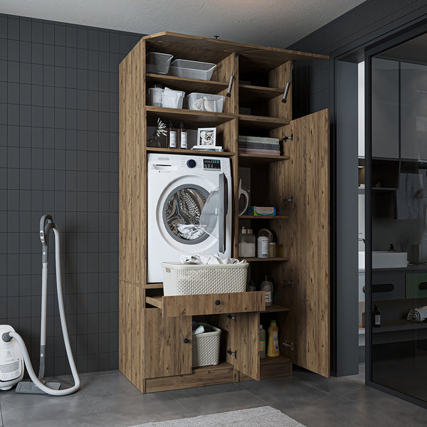Roomart SERIE 3 Waschmaschinenschrank 112 cm – 230 cm hoch, Ausziehbrett & Hochschrank | in 3 Farben