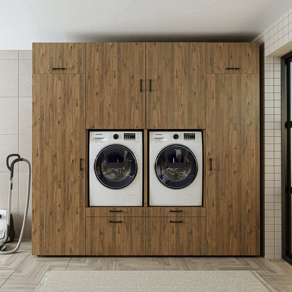 Roomart Waschmaschinenschrank SERIE 2 – Doppelschrank mit Seitenschränken, 3 Farben