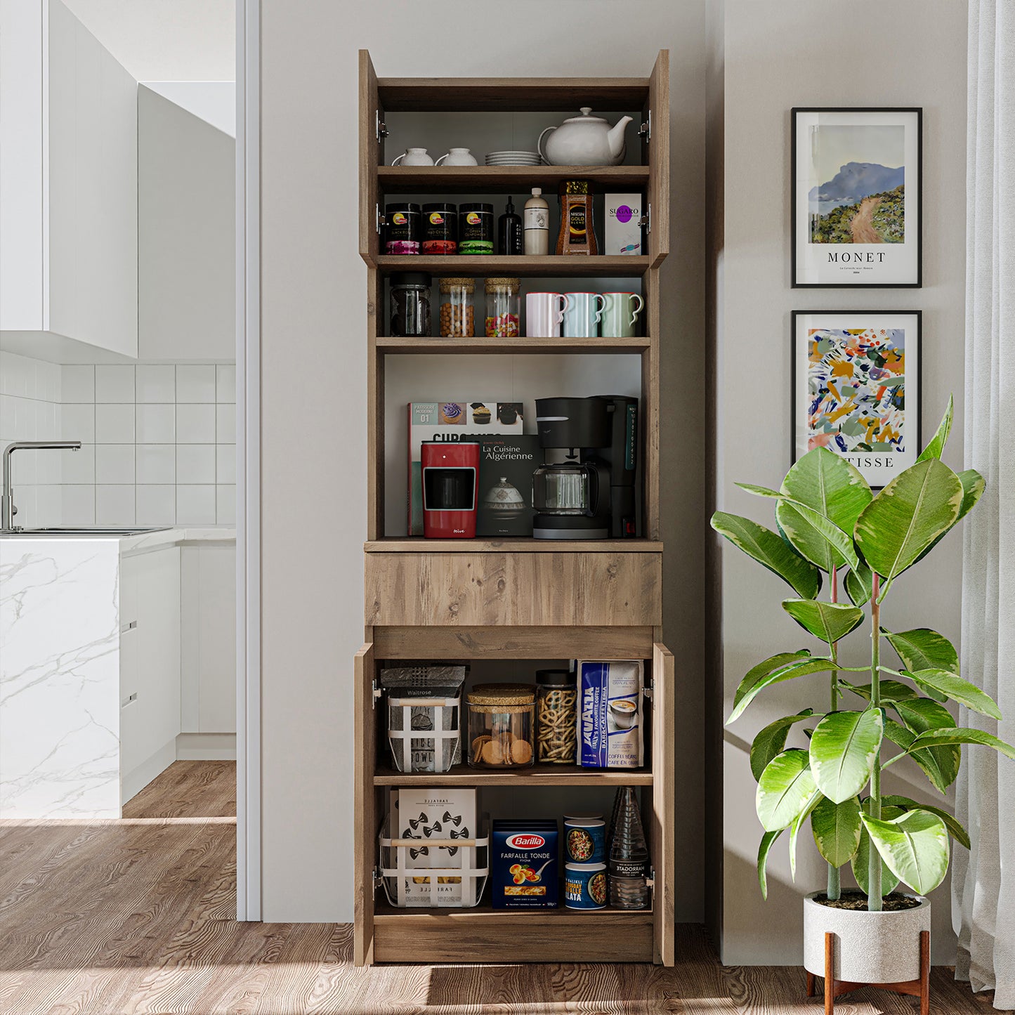 Roomart Küchenschrank NAPOLI, 180 cm, mit offener Nische und Schublade, in 4 Farben