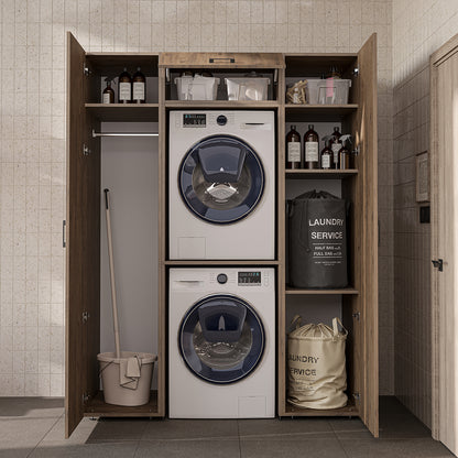 Roomart DUO-I Schrankwand 157 cm – Waschmaschine & Trockner übereinander, Hochschrank | in 2 Farben