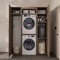 Roomart DUO-I Schrankwand 157 cm – Waschmaschine & Trockner übereinander, Hochschrank | in 2 Farben