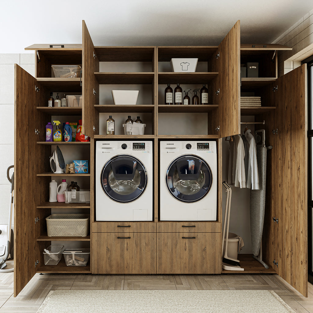 Roomart Waschmaschinenschrank SERIE 2 – Doppelschrank mit Seitenschränken, 3 Farben