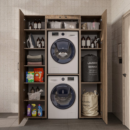 Roomart DUO-I Schrankwand 157 cm – Waschmaschine & Trockner übereinander, Hochschrank | in 2 Farben