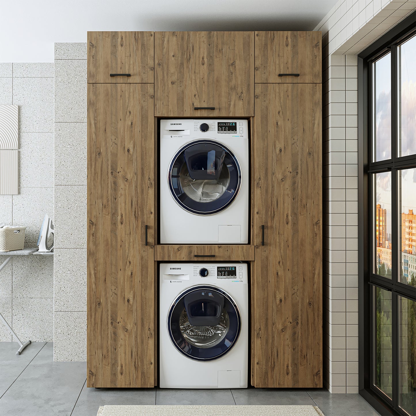 Roomart Waschmaschinenschrank DUO I – 2 Geräte übereinander & Hochschrank, 157 cm