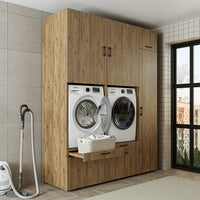 Roomart Waschmaschinenschrank Doppelschrank – SERIE 2 – Überbauschrank für Waschküche & Hauswirtschaftsraum – mit Ausziehbrett & Schubladen – in 3 Farben