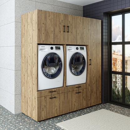 Roomart Waschmaschinenschrank SERIE 2 – Überbauschrank mit Schublade, Überbauschrank für Waschküche & Hauswirtschaftsraum – mit Ausziehbrett & Schublade – in 3 Farben