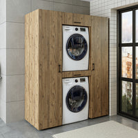 Roomart DUO-I Waschmaschinenschrank Schrankwand 157 cm – Waschmaschine & Trockner + Hochschrank | in 3 Farben