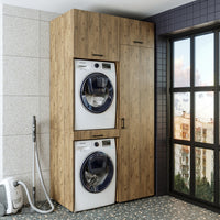 Roomart DUO-I Waschmaschinenschrank 127 cm – Waschmaschine & Trockner übereinander, Hochschrank
