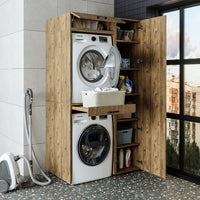 Roomart Waschmaschinenschrank, Trockner auf Waschmaschine • 112 cm breit • In 3 Farben - waschmaschinenschrank, waschmaschinenregal, waschturm, schrank, weiß, waschmaschinen, unterschrank, waschmaschine, trockner, haushaltsschrank, schränke, badschrank, h