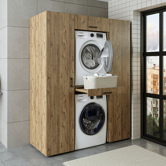 Roomart DUO-I Waschmaschinenschrank Schrankwand 157 cm – Waschmaschine & Trockner + Hochschrank | in 3 Farben
