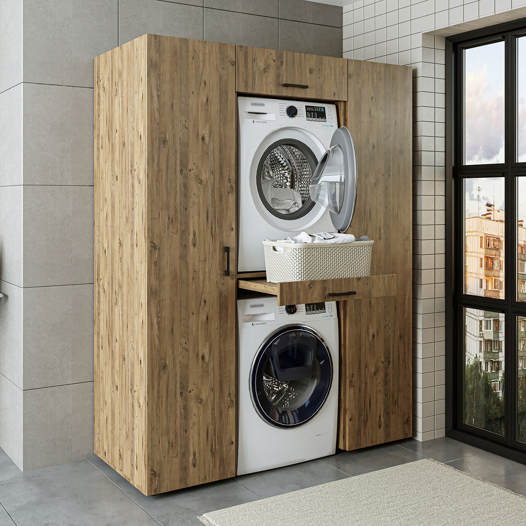 Roomart DUO-I Waschmaschinenschrank Schrankwand 157 cm – Waschmaschine & Trockner + Hochschrank | in 3 Farben