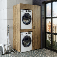 Roomart Waschmaschinenschrank, Trockner auf Waschmaschine • 112 cm breit • In 3 Farben - waschmaschinenschrank, waschmaschinenregal, waschturm, schrank, weiß, waschmaschinen, unterschrank, waschmaschine, trockner, haushaltsschrank, schränke, badschrank, h