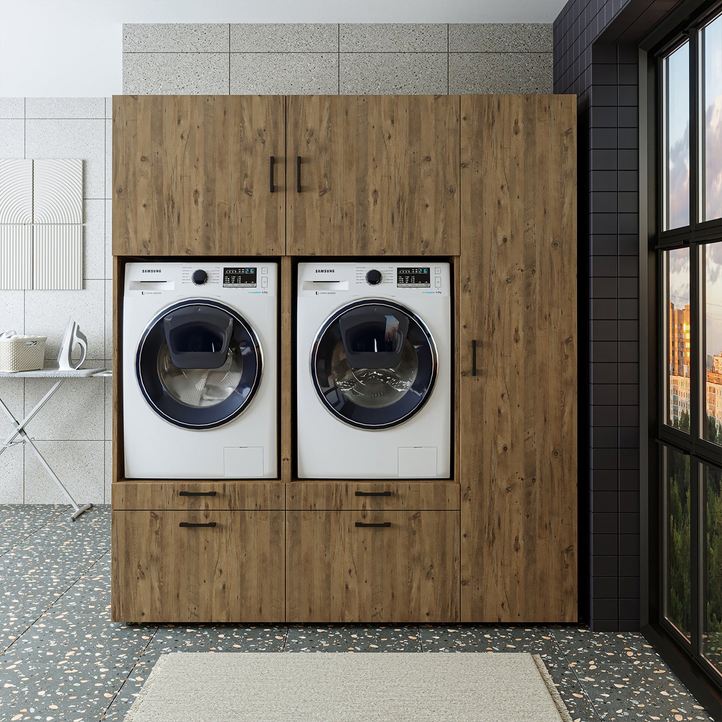 Roomart Überbauschrak für Waschküche & Hauswirtschaftsraum, in 3 Farben, Mit Schubladen und Ausziehbrett , 179 cm breit