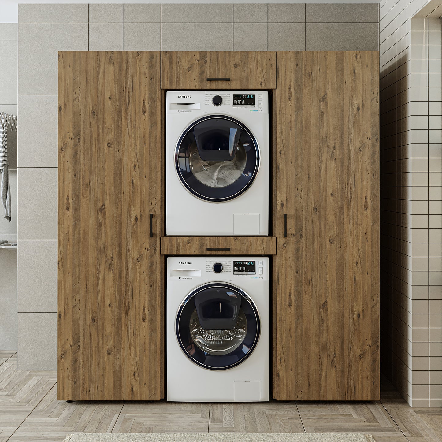 Roomart DUO I Schrankwand 187 cm – Waschmaschine & Trockner, Soft-Close | 3 Farben