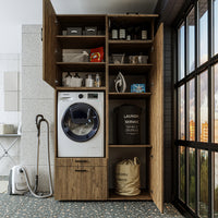 Roomart Schrankwand & Hochschrank Weiß Schwaz Eiche Badschrank Mehrzweckschrank- schrank, badezimmerschrank, waschmaschinenschrank, badschrank, badezimmermöbel, waschmaschinenregal, waschturm, hochschrank, bad, möbel, weiß, waschmaschinen, unterschrank, w