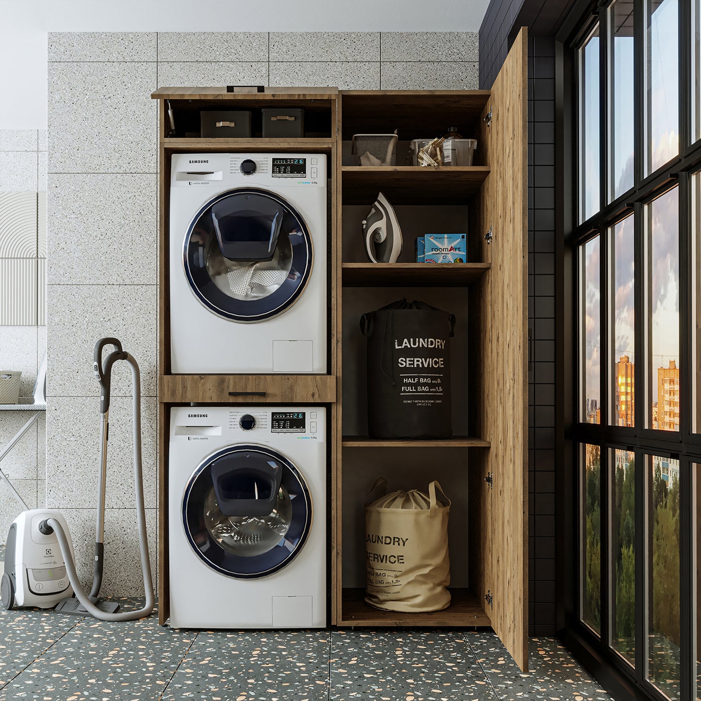 Roomart Waschmaschinenschrank, Trockner auf Waschmaschine • 127 cm breit • In 3 Farben