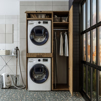 Roomart Waschmaschinenschrank, Trockner auf Waschmaschine • 112 cm breit • In 3 Farben - waschmaschinenschrank, waschmaschinenregal, waschturm, schrank, weiß, waschmaschinen, unterschrank, waschmaschine, trockner, haushaltsschrank, schränke, badschrank, h