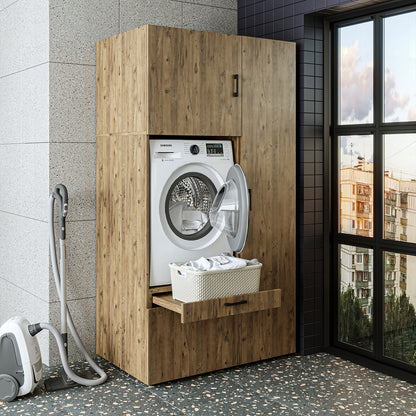 Roomart Waschmaschinenschrank SERIE 2 – Überbauschrank mit Schublade, Überbauschrank für Waschküche & Hauswirtschaftsraum – mit Ausziehbrett & Schublade – in 3 Farben